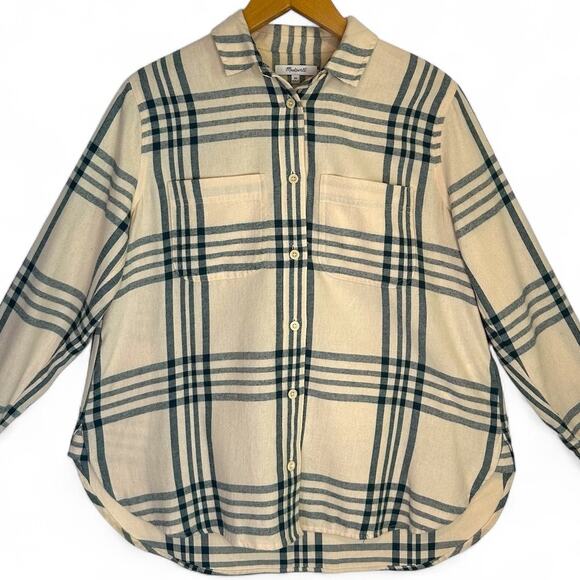 Madewell Oversized Ex-Boyfriend Swing Shirt Windowpane XS Midnight Green Cream - Picture 9 of 9